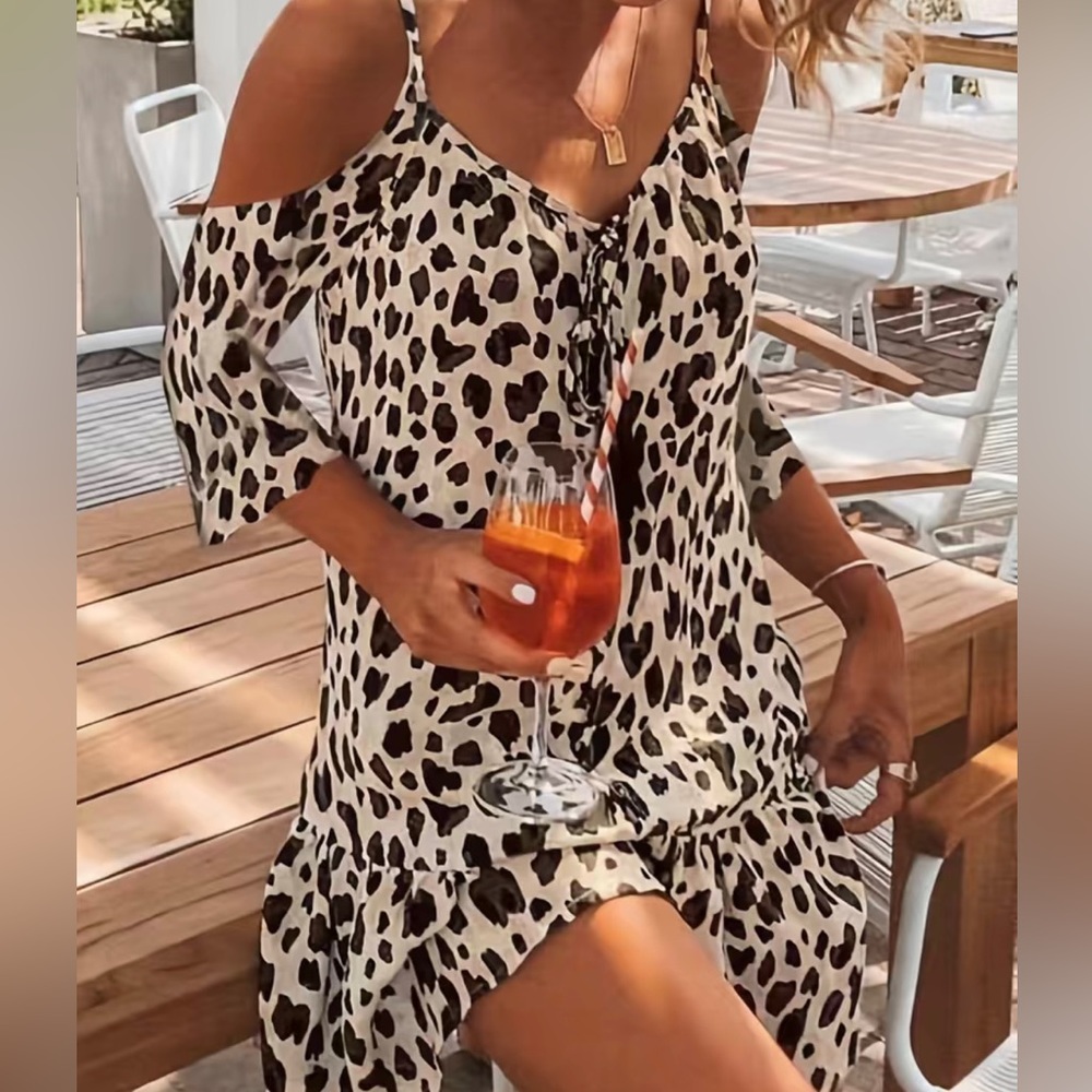 CLEARANCE NWOT Leopard Print Cami Dress, Sexy Drawstring